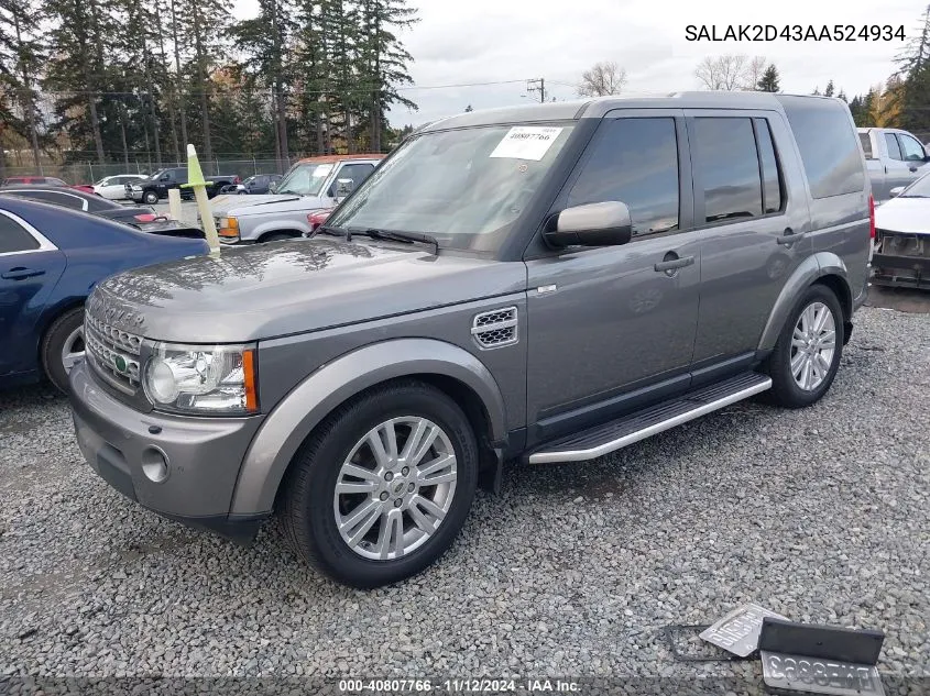 2010 Land Rover Lr4 VIN: SALAK2D43AA524934 Lot: 40807766