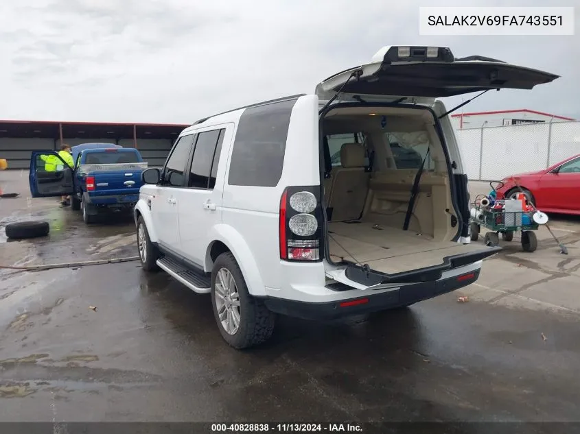 2015 Land Rover Lr4 VIN: SALAK2V69FA743551 Lot: 40828838