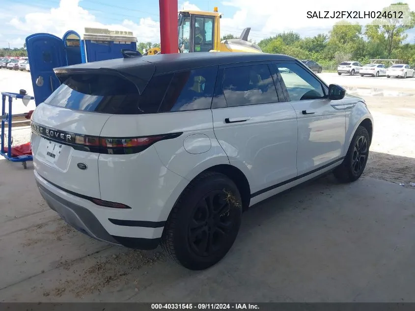 2020 Land Rover Range Rover Evoque S VIN: SALZJ2FX2LH024612 Lot: 40331545