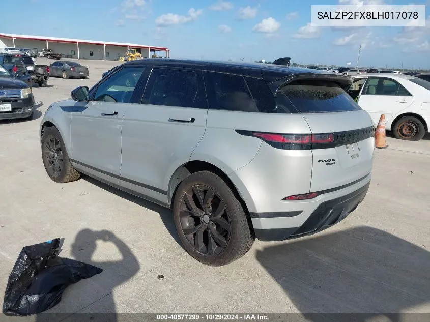 2020 Land Rover Range Rover Evoque Se VIN: SALZP2FX8LH017078 Lot: 40577299