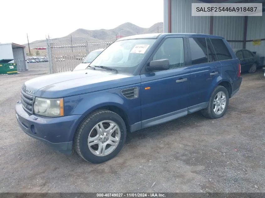 2006 Land Rover Range Rover Sport Hse VIN: SALSF25446A918487 Lot: 40749027