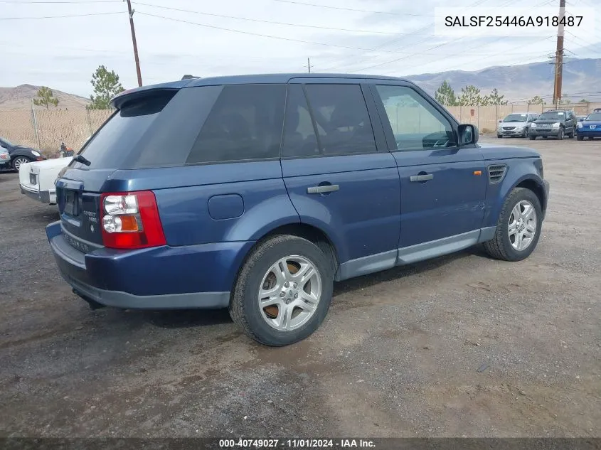 2006 Land Rover Range Rover Sport Hse VIN: SALSF25446A918487 Lot: 40749027