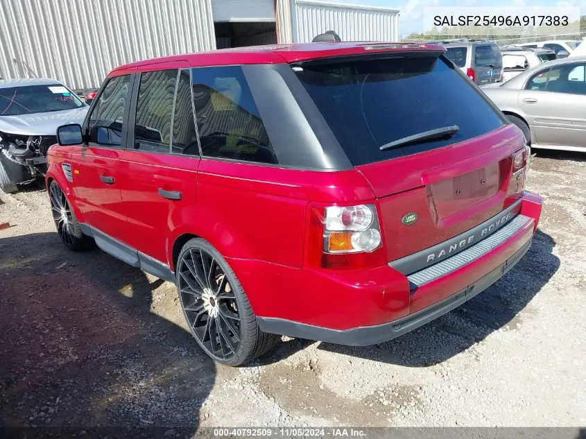 2006 Land Rover Range Rover Sport Hse VIN: SALSF25496A917383 Lot: 40792509