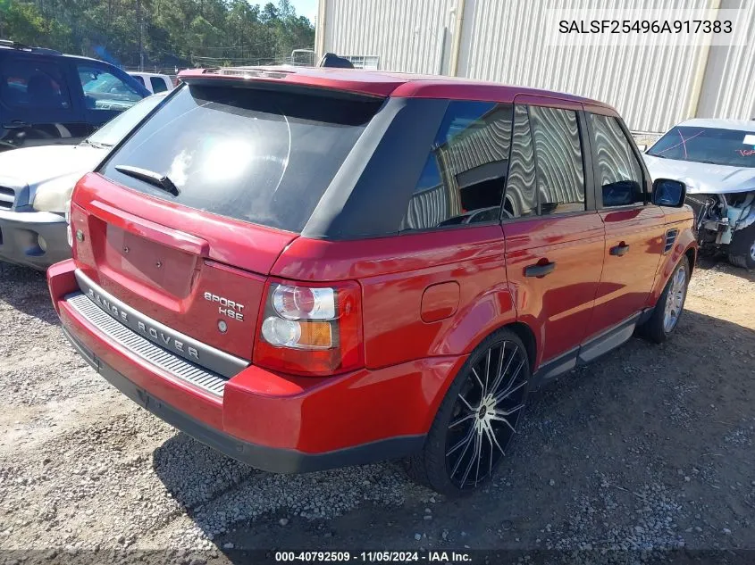 2006 Land Rover Range Rover Sport Hse VIN: SALSF25496A917383 Lot: 40792509