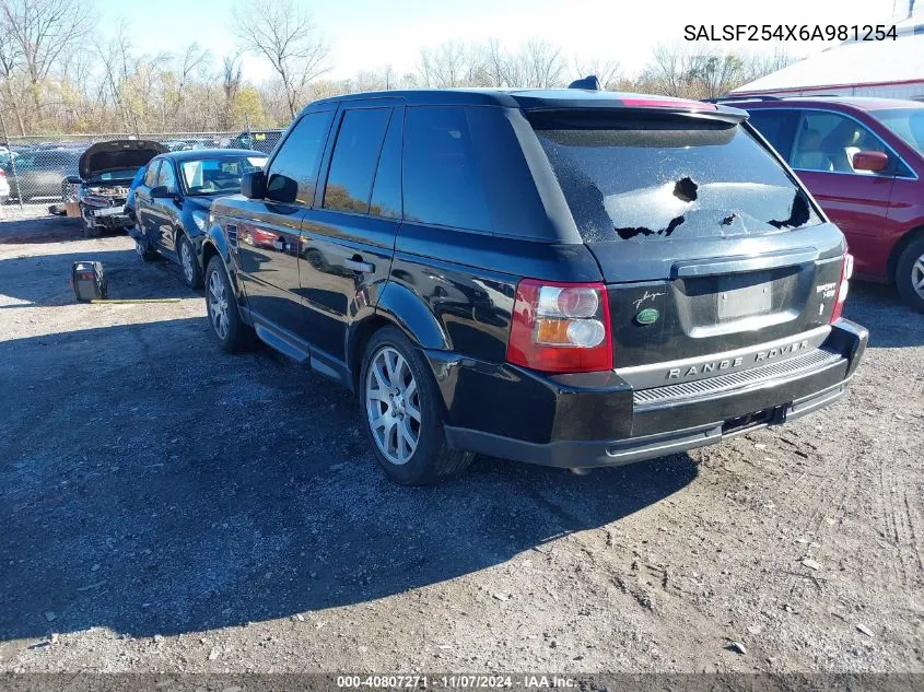 2006 Land Rover Range Rover Sport Hse VIN: SALSF254X6A981254 Lot: 40807271