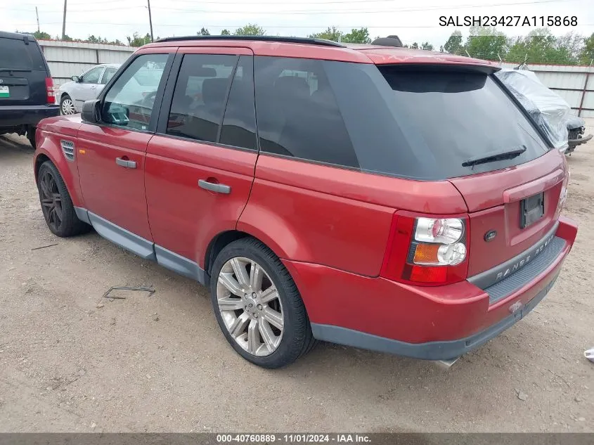 2007 Land Rover Range Rover Sport Supercharged VIN: SALSH23427A115868 Lot: 40760889