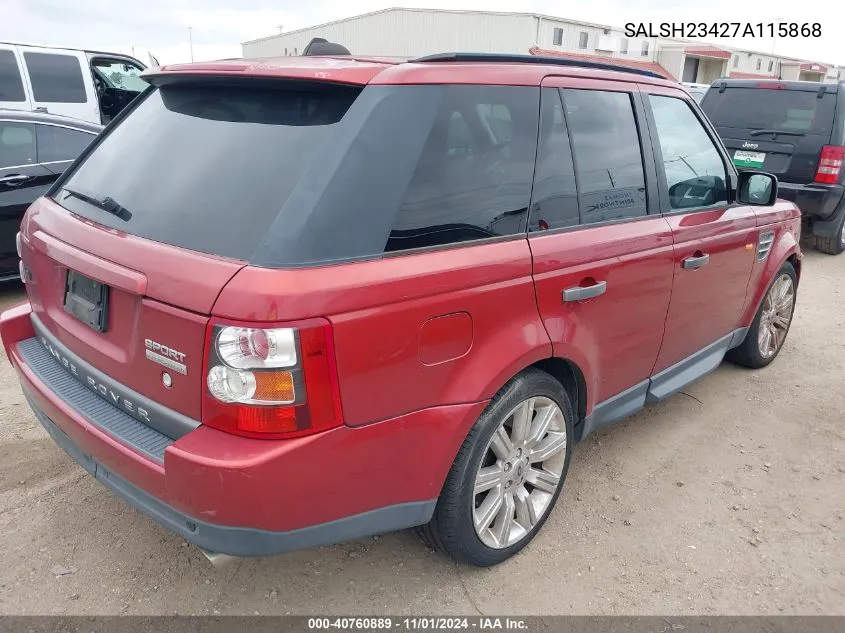 2007 Land Rover Range Rover Sport Supercharged VIN: SALSH23427A115868 Lot: 40760889