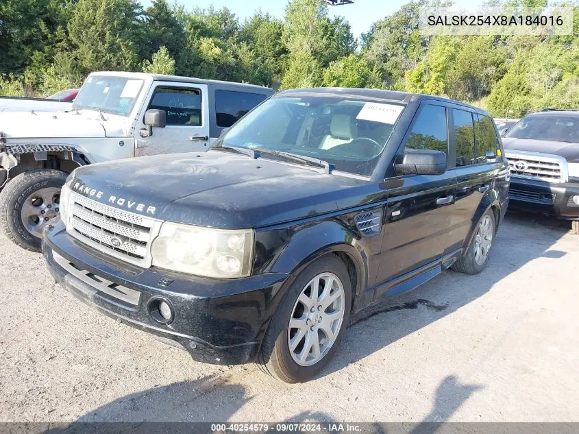 2008 Land Rover Range Rover Sport Hse VIN: SALSK254X8A184016 Lot: 40254579