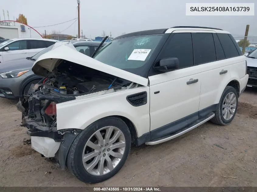 2008 Land Rover Range Rover Sport Hse VIN: SALSK25408A163739 Lot: 40743505