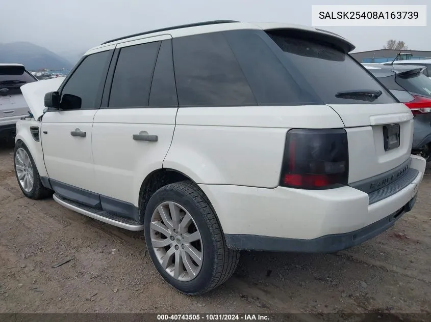 2008 Land Rover Range Rover Sport Hse VIN: SALSK25408A163739 Lot: 40743505