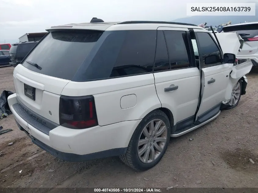 2008 Land Rover Range Rover Sport Hse VIN: SALSK25408A163739 Lot: 40743505