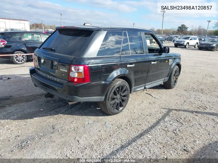 2008 Land Rover Range Rover Sport Supercharged VIN: SALSH23498A120857 Lot: 40825300