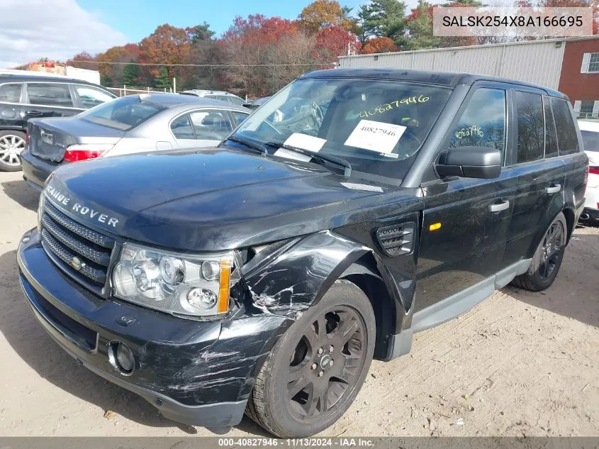 2008 Land Rover Range Rover Sport Hse VIN: SALSK254X8A166695 Lot: 40827946