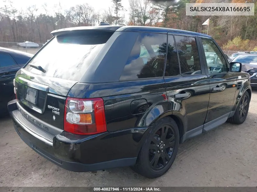 2008 Land Rover Range Rover Sport Hse VIN: SALSK254X8A166695 Lot: 40827946