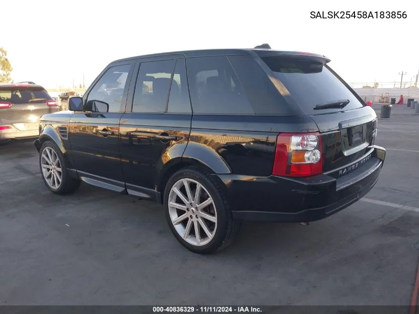 2008 Land Rover Range Rover Sport Hse VIN: SALSK25458A183856 Lot: 40836329