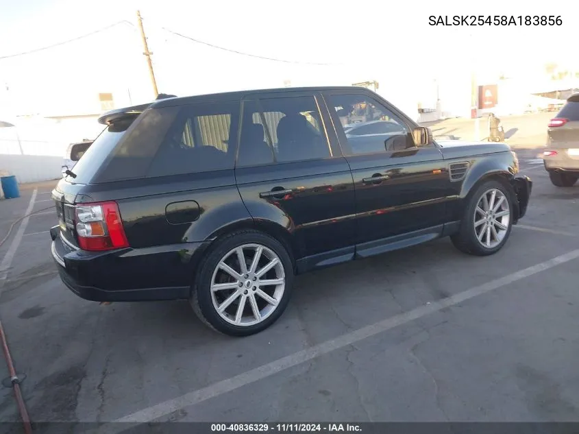 2008 Land Rover Range Rover Sport Hse VIN: SALSK25458A183856 Lot: 40836329