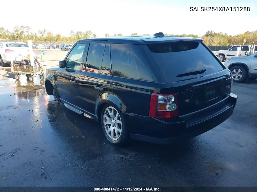 2008 Land Rover Range Rover Sport Hse VIN: SALSK254X8A151288 Lot: 40841472