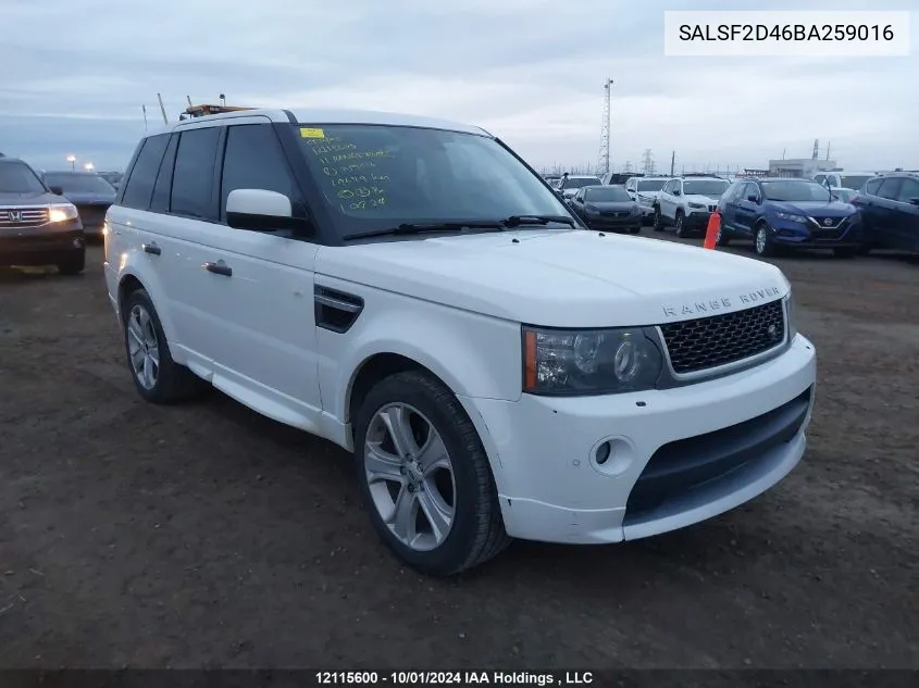 2011 Land Rover Range Rover Sport VIN: SALSF2D46BA259016 Lot: 12115600