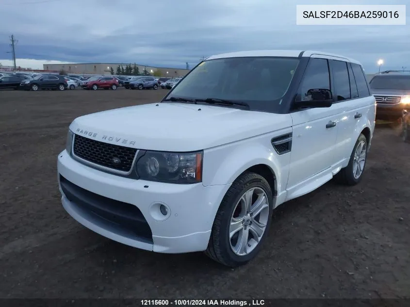 2011 Land Rover Range Rover Sport VIN: SALSF2D46BA259016 Lot: 12115600