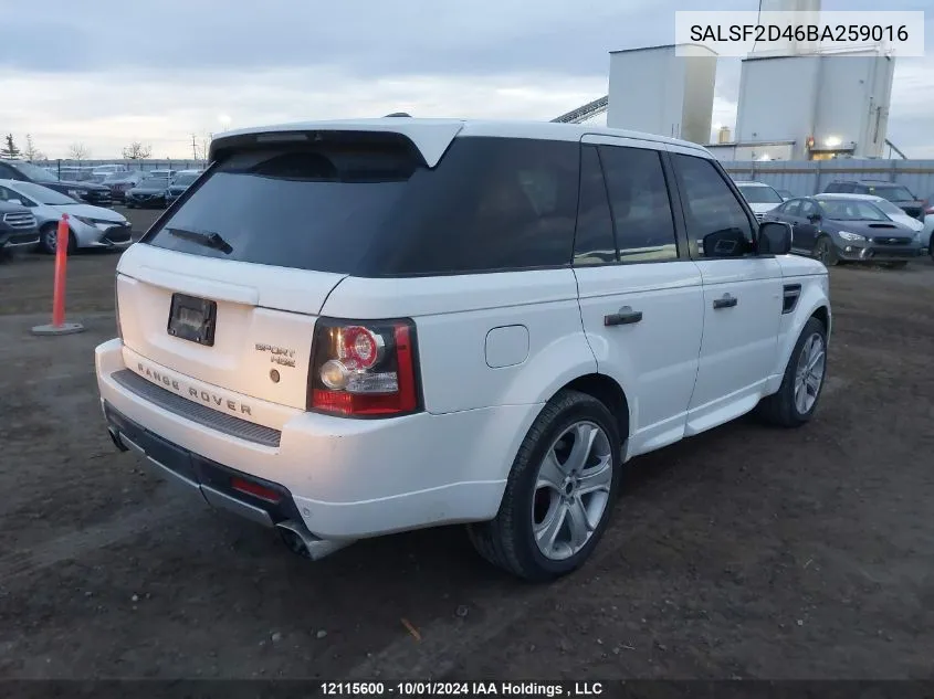 2011 Land Rover Range Rover Sport VIN: SALSF2D46BA259016 Lot: 12115600