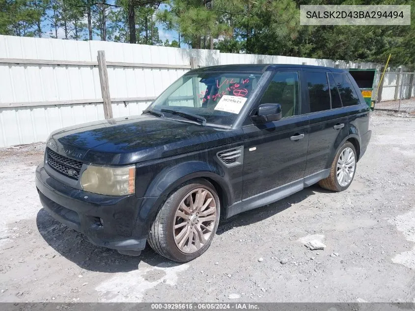 2011 Land Rover Range Rover Sport Hse VIN: SALSK2D43BA294494 Lot: 39295615