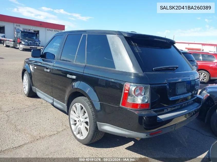 2011 Land Rover Range Rover Sport Hse VIN: SALSK2D41BA260389 Lot: 40191376