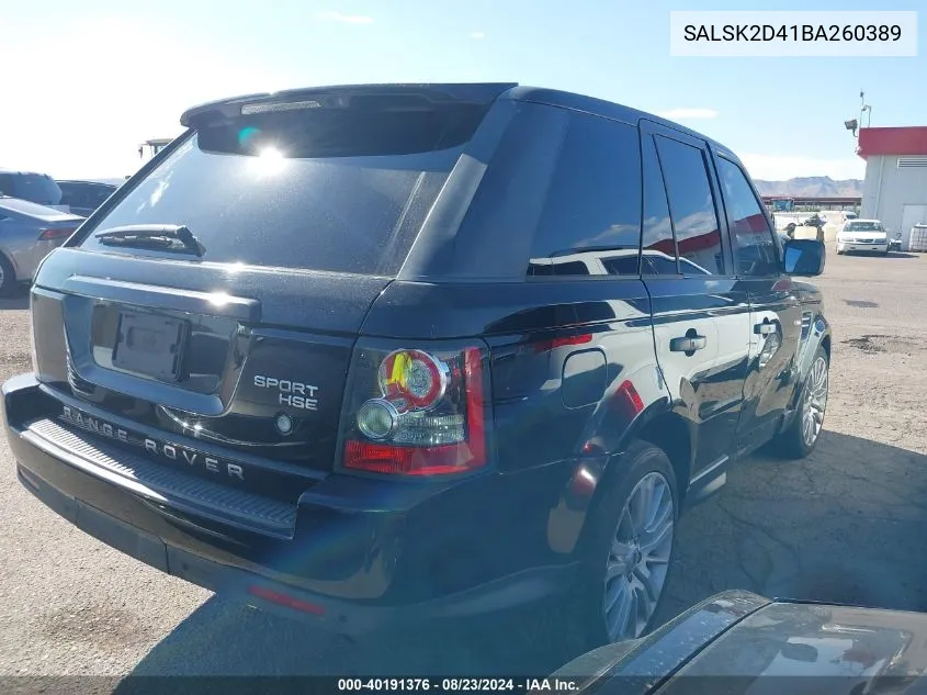 2011 Land Rover Range Rover Sport Hse VIN: SALSK2D41BA260389 Lot: 40191376