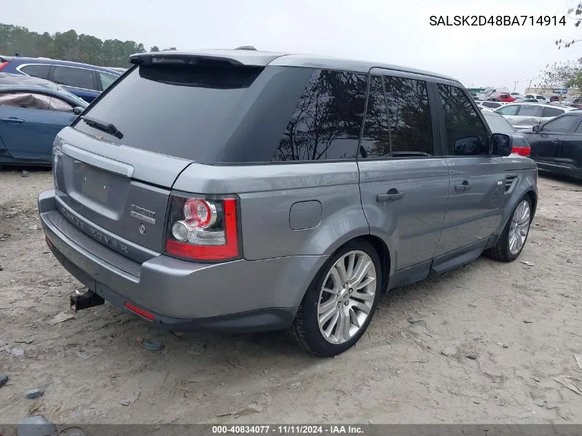 2011 Land Rover Range Rover Sport Hse VIN: SALSK2D48BA714914 Lot: 40834077