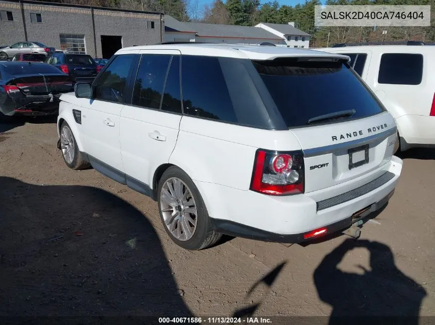 2012 Land Rover Range Rover Sport Hse VIN: SALSK2D40CA746404 Lot: 40671586