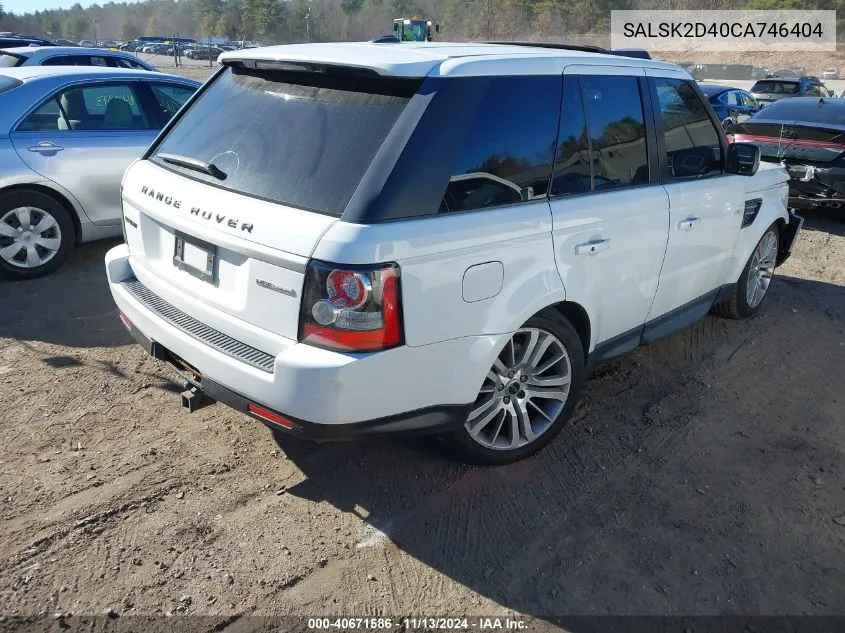 2012 Land Rover Range Rover Sport Hse VIN: SALSK2D40CA746404 Lot: 40671586