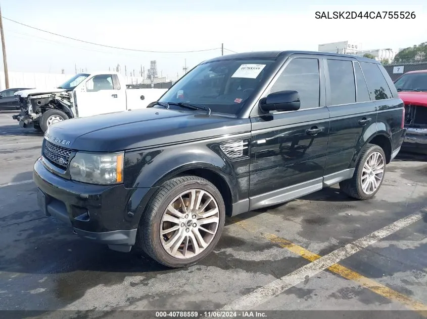 2012 Land Rover Range Rover Sport Hse VIN: SALSK2D44CA755526 Lot: 40788559