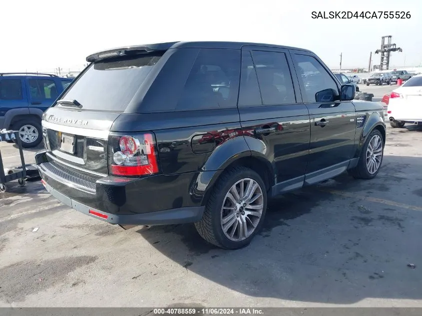 2012 Land Rover Range Rover Sport Hse VIN: SALSK2D44CA755526 Lot: 40788559