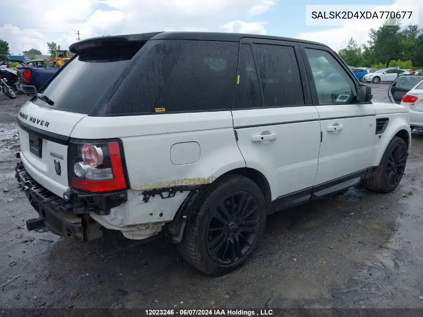 2013 Land Rover Range Rover Sport VIN: SALSK2D4XDA770677 Lot: 12023246