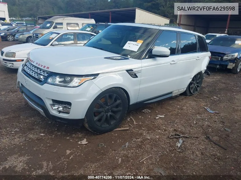 2015 Land Rover Range Rover Sport 3.0L V6 Supercharged Hse VIN: SALWR2VF0FA629598 Lot: 40774208