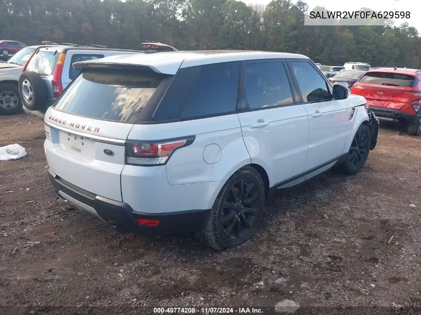 2015 Land Rover Range Rover Sport 3.0L V6 Supercharged Hse VIN: SALWR2VF0FA629598 Lot: 40774208