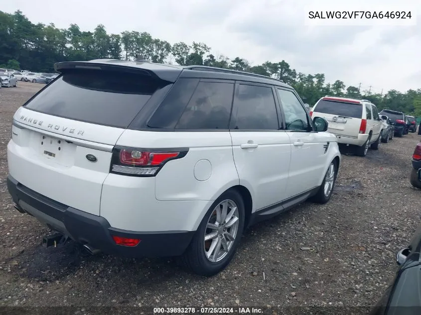 2016 Land Rover Range Rover Sport 3.0L V6 Supercharged Se VIN: SALWG2VF7GA646924 Lot: 39893278