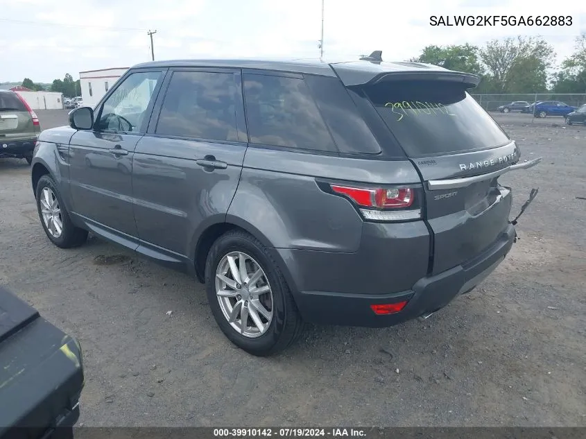 2016 Land Rover Range Rover Sport 3.0L V6 Turbocharged Diesel Se Td6 VIN: SALWG2KF5GA662883 Lot: 39910142