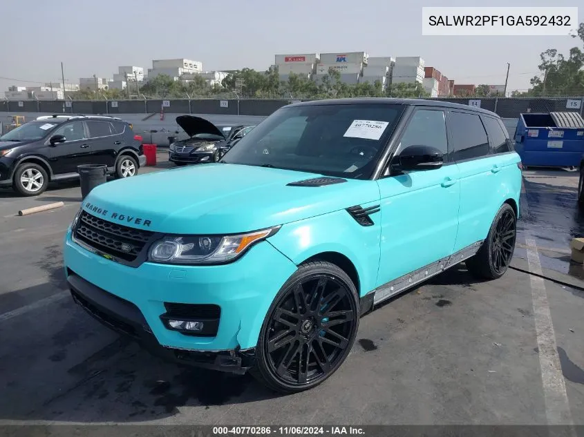 2016 Land Rover Range Rover Sport 3.0L V6 Supercharged Hse VIN: SALWR2PF1GA592432 Lot: 40770286