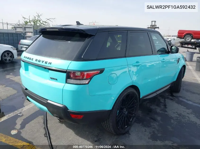 2016 Land Rover Range Rover Sport 3.0L V6 Supercharged Hse VIN: SALWR2PF1GA592432 Lot: 40770286