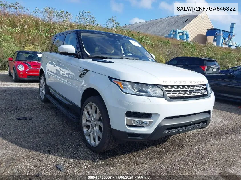 2016 Land Rover Range Rover Sport 3.0L V6 Turbocharged Diesel Hse Td6 VIN: SALWR2KF7GA546322 Lot: 40796307