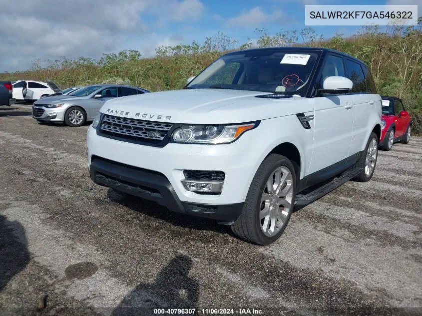 2016 Land Rover Range Rover Sport 3.0L V6 Turbocharged Diesel Hse Td6 VIN: SALWR2KF7GA546322 Lot: 40796307