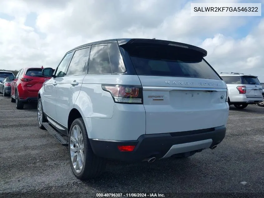 2016 Land Rover Range Rover Sport 3.0L V6 Turbocharged Diesel Hse Td6 VIN: SALWR2KF7GA546322 Lot: 40796307