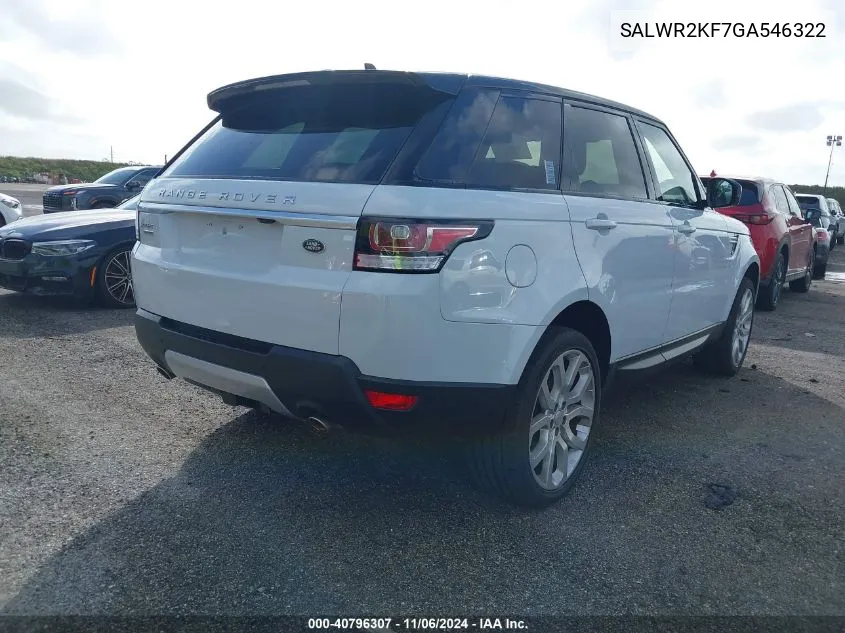 2016 Land Rover Range Rover Sport 3.0L V6 Turbocharged Diesel Hse Td6 VIN: SALWR2KF7GA546322 Lot: 40796307