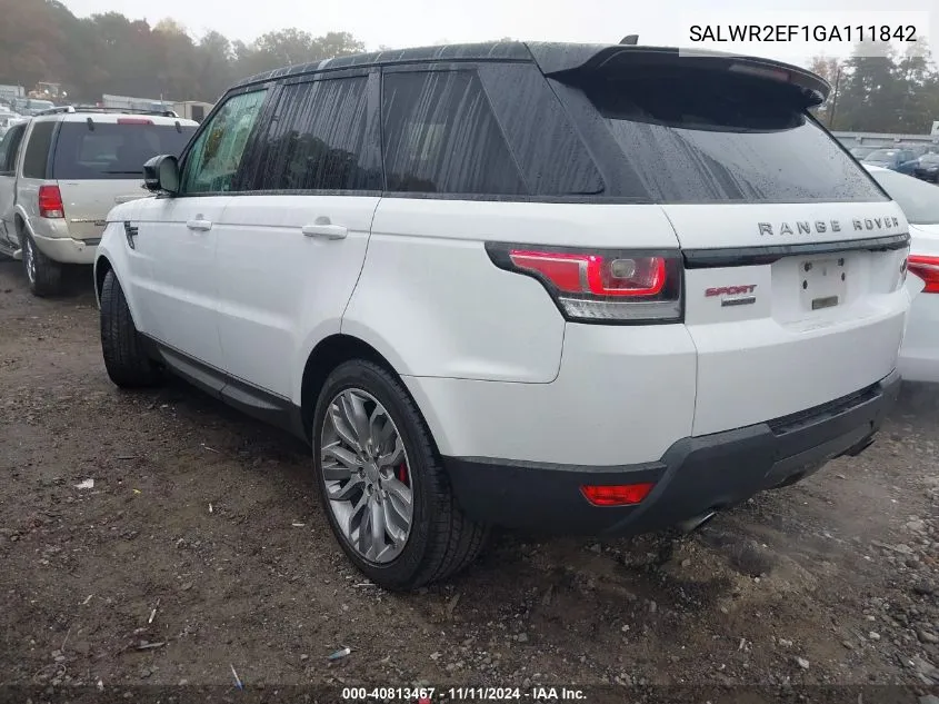 2016 Land Rover Range Rover Sport Sc VIN: SALWR2EF1GA111842 Lot: 40813467