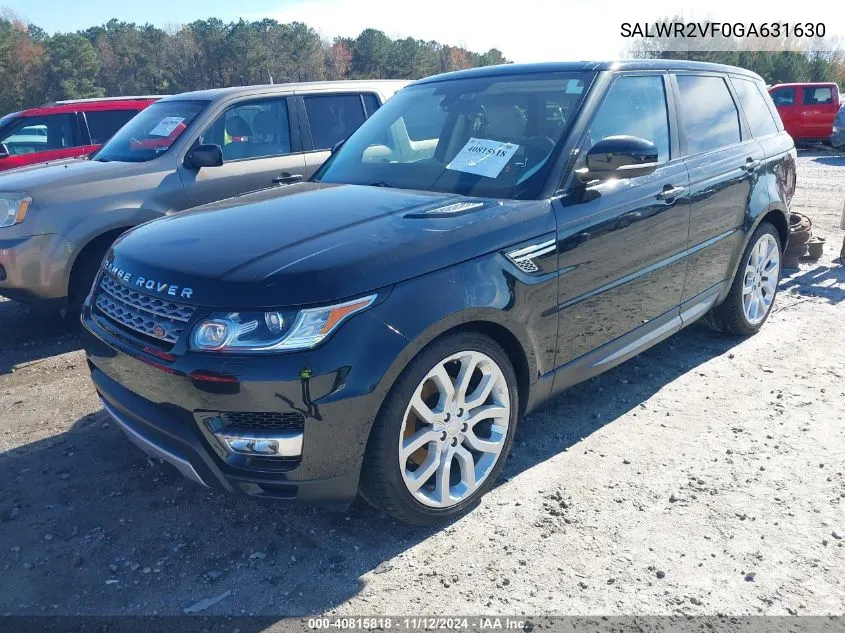 2016 Land Rover Range Rover Sport 3.0L V6 Supercharged Hse VIN: SALWR2VF0GA631630 Lot: 40815818