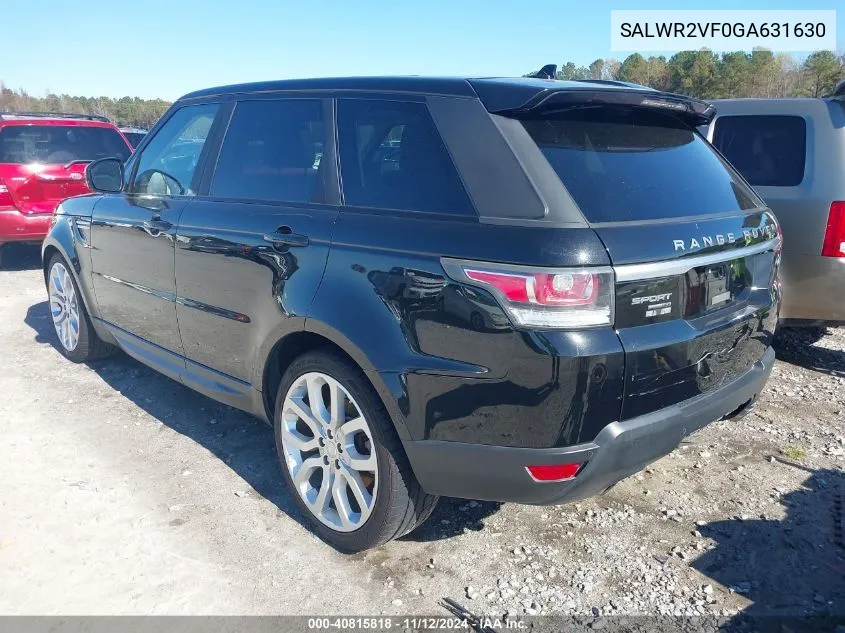 2016 Land Rover Range Rover Sport 3.0L V6 Supercharged Hse VIN: SALWR2VF0GA631630 Lot: 40815818