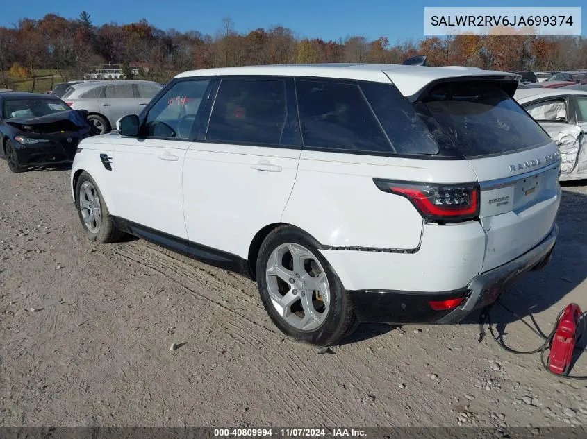 2018 Land Rover Range Rover Sport Hse VIN: SALWR2RV6JA699374 Lot: 40809994