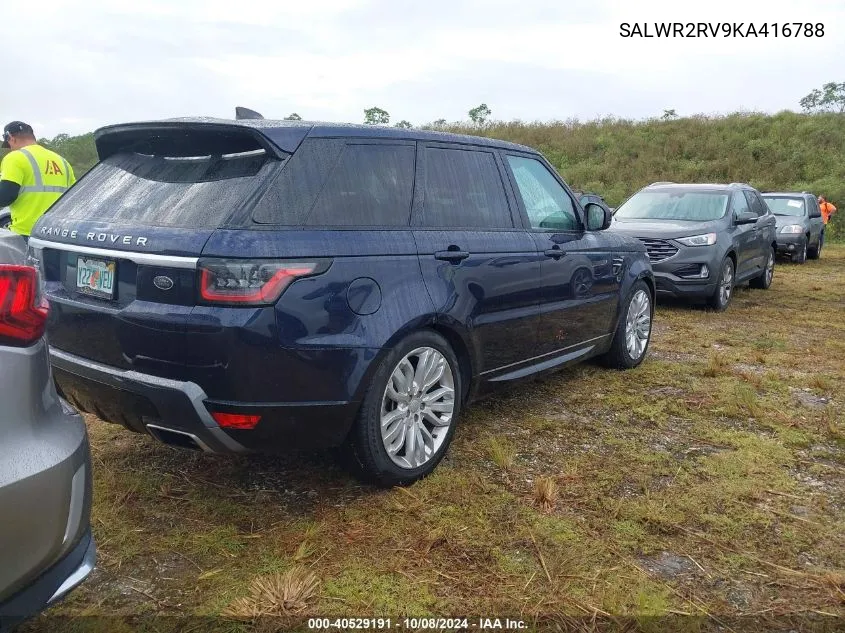 2019 Land Rover Range Rover Sport Hse VIN: SALWR2RV9KA416788 Lot: 40529191