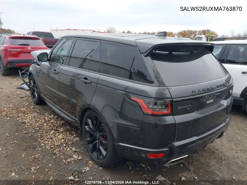 2021 Land Rover Range Rover Sport VIN: SALWS2RUXMA763870 Lot: 12076709