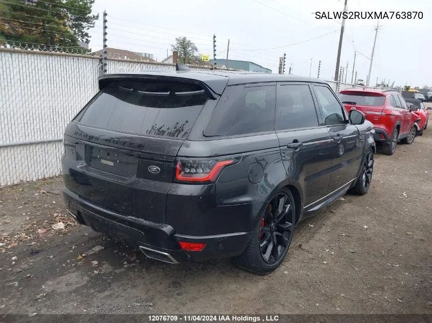 2021 Land Rover Range Rover Sport VIN: SALWS2RUXMA763870 Lot: 12076709